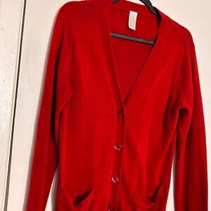 Red Button-Front Knit Cardigan with Pockets – Size Medium